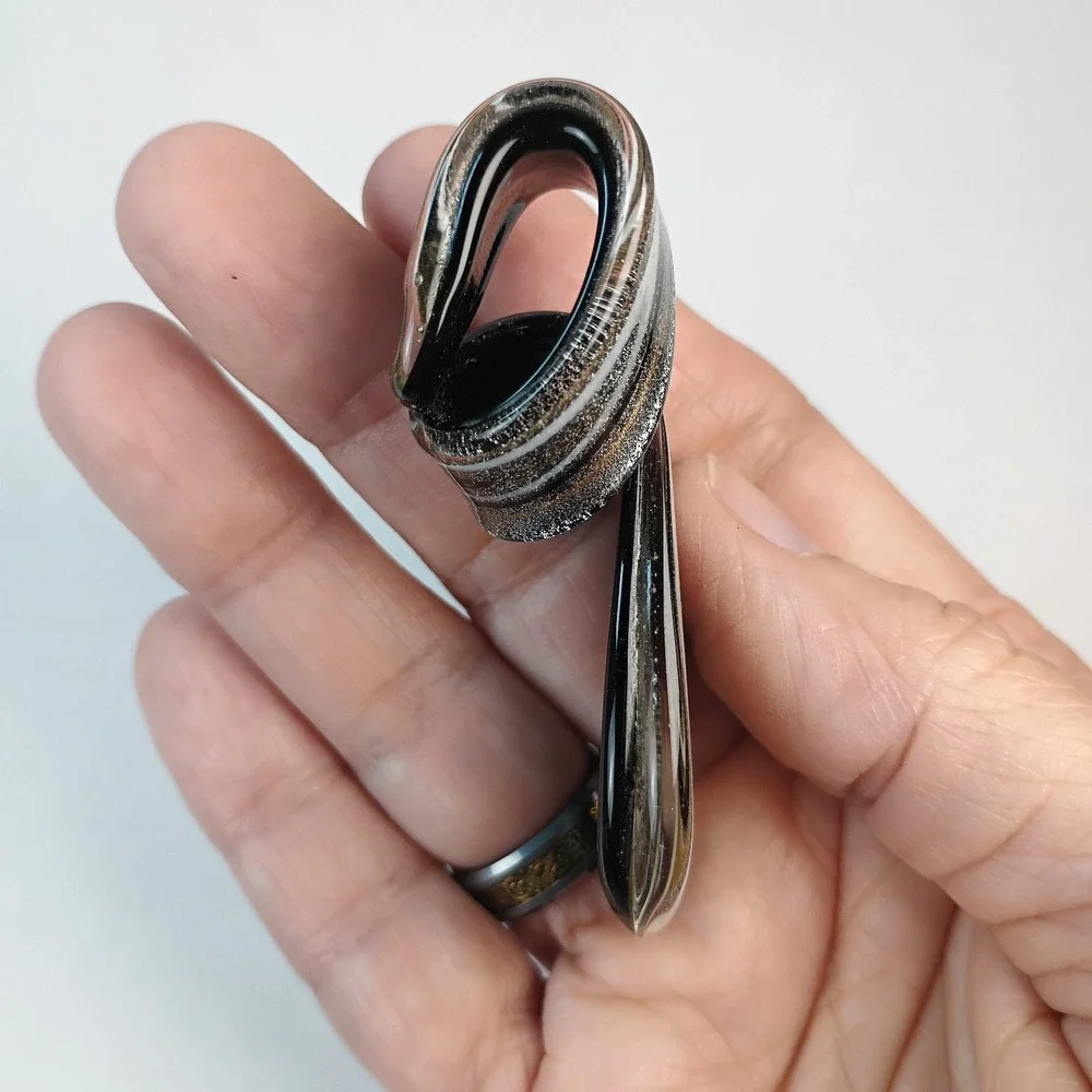Vtg Murano? Art Glass Pendant Swirled Copper Silver Black 2.5